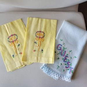 Vintage His & Hers & Guest Tea Towels , Embroidered, Wedding gift! Cottage!!